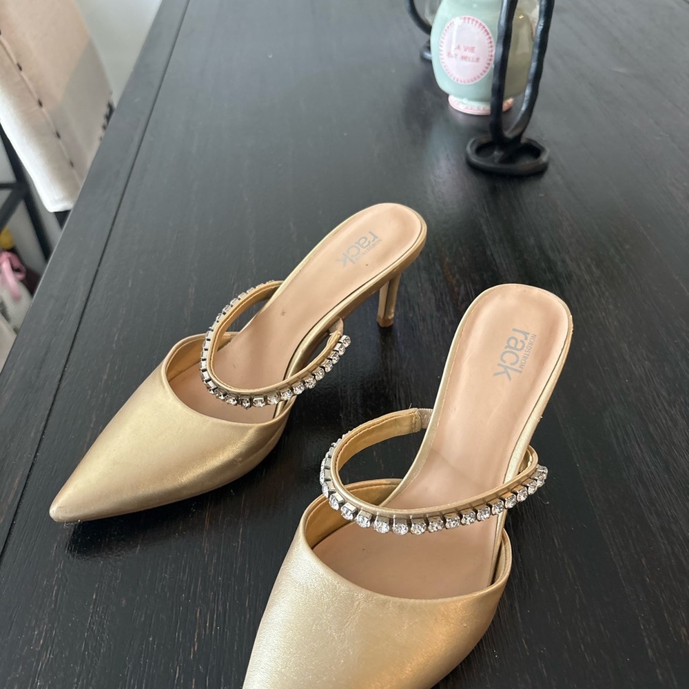 Rack Gold Pointed-Toe Crystal-Embellished Mules